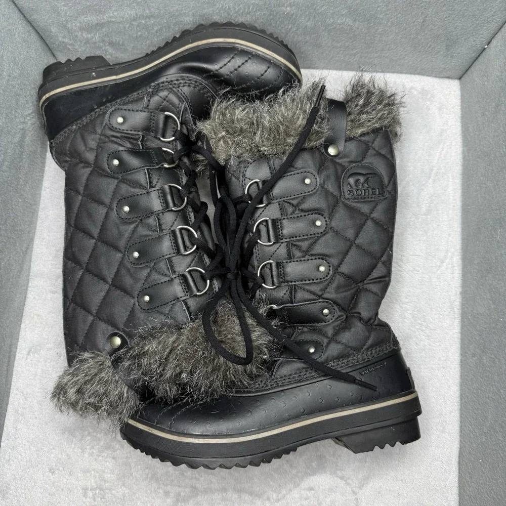 Sorel Tofino II LL1846-011 Black Waterproof Fur Winter Boots Women's Size 6